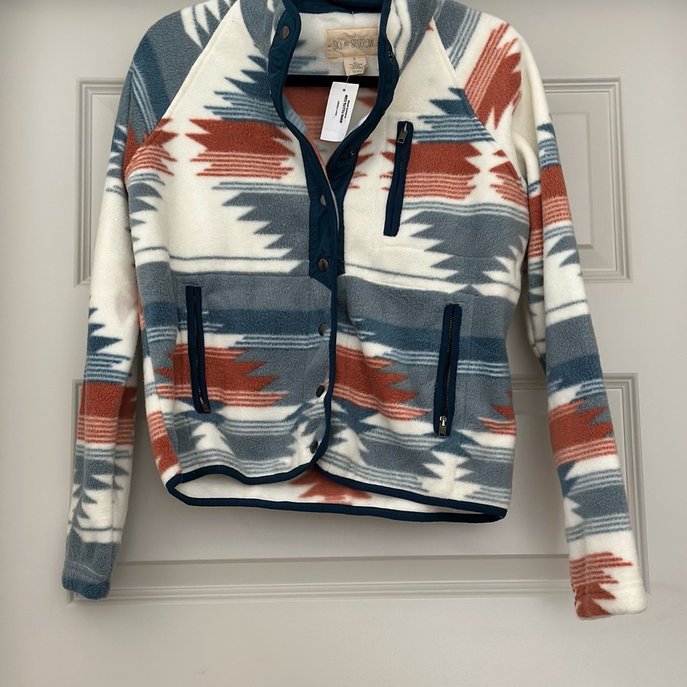 Sky and Sparrow Blue and White Fleece Jacket